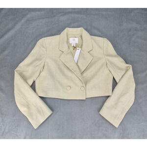 House of Harlow 1960 Preppy Cropped Double Breasted Sage Blazer Jacket New L